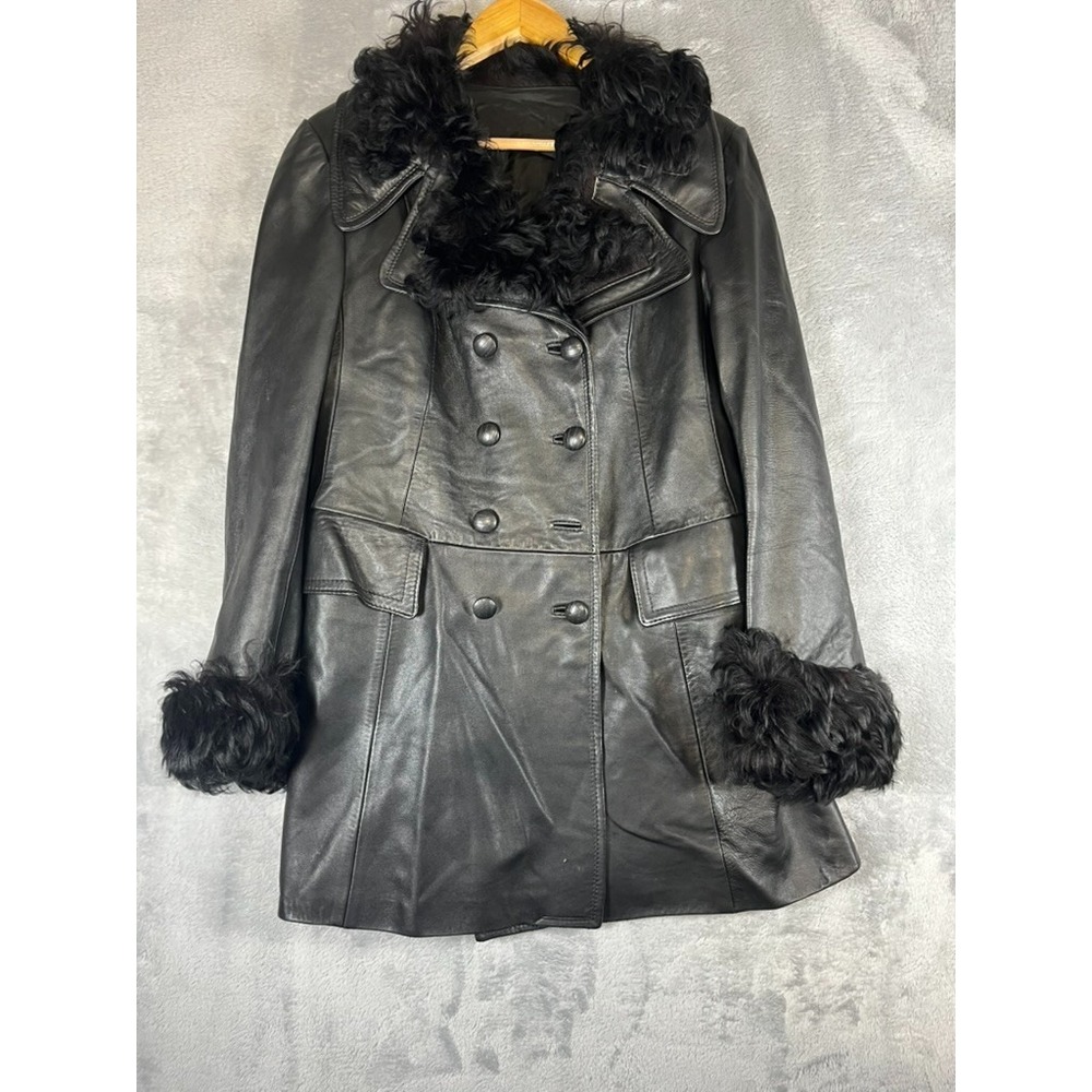 VTG 90s Style Lip Service Faux Fur Leather Coat size Large Made in Spain